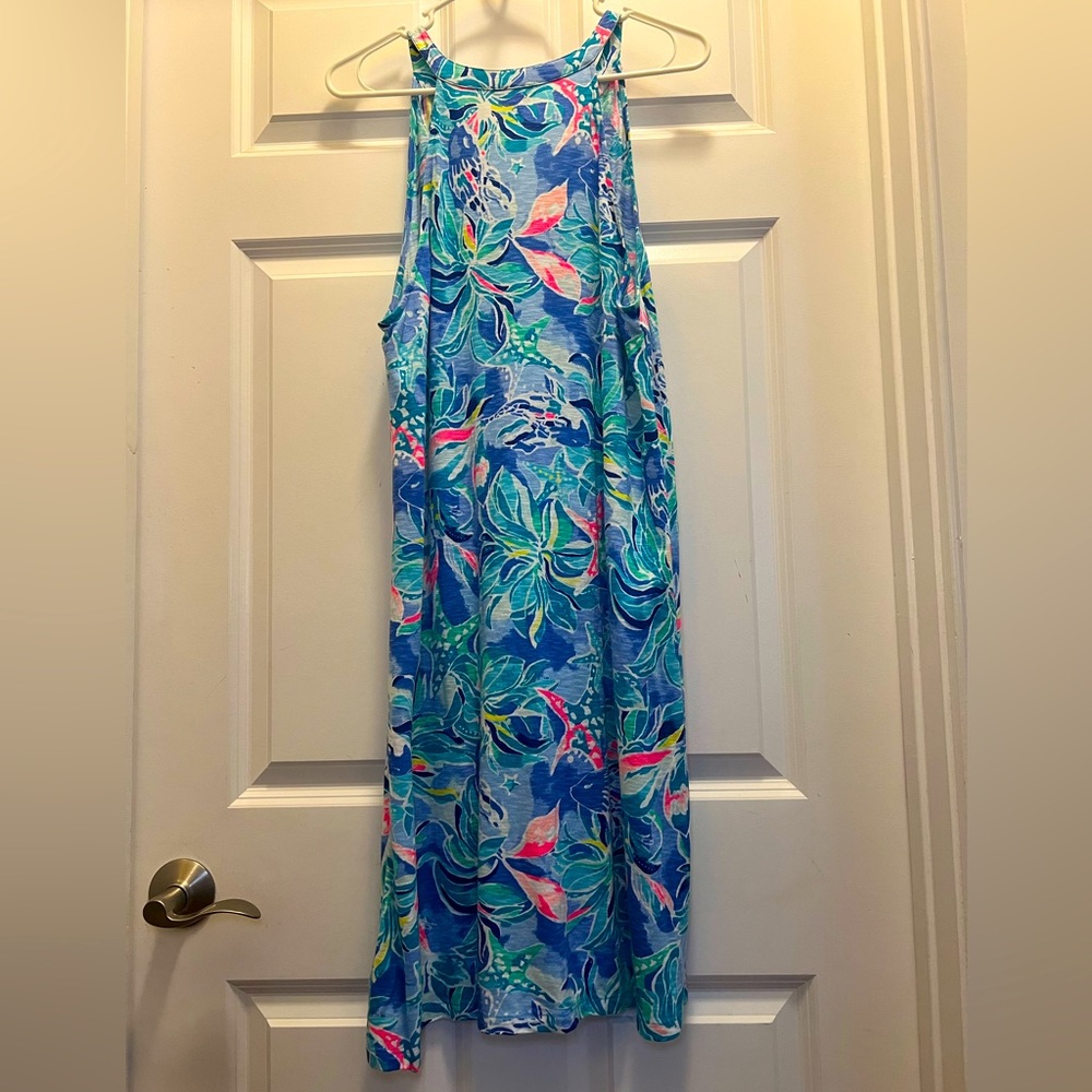 Lilly Pulitzer Shay Dress Bennet Blue Celestial Seas Women's Size Large Vacation - Picture 2 of 13